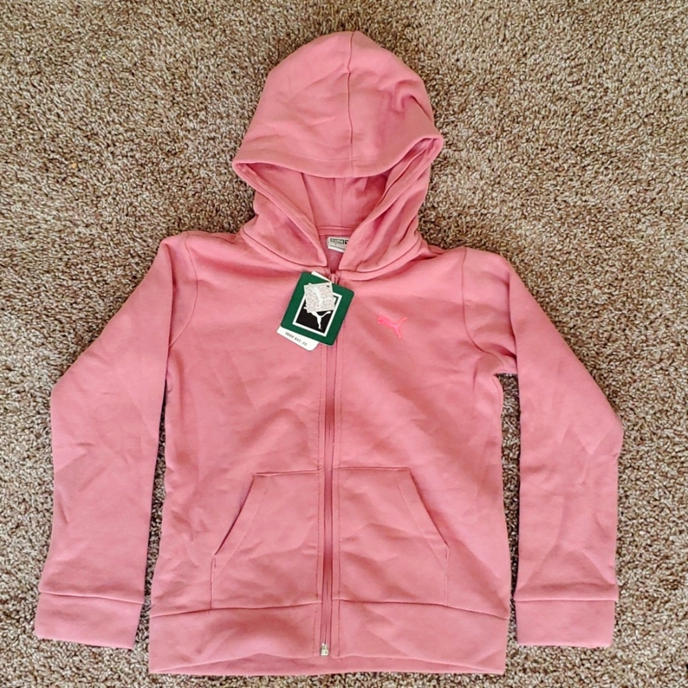 PUMA Girls Pink Full Zip Hoodie Fleece Logo